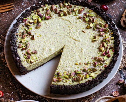 recette vegan cheesecake pistache biscuit chocolat