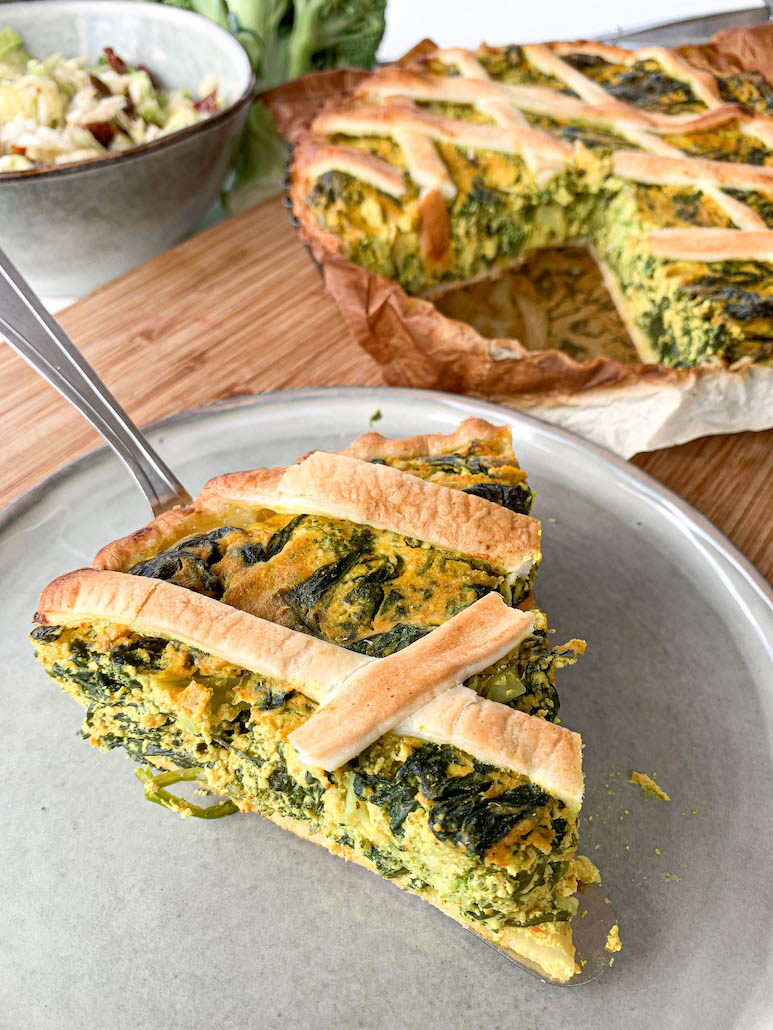 Vegan quiche met broccoli en spinazie